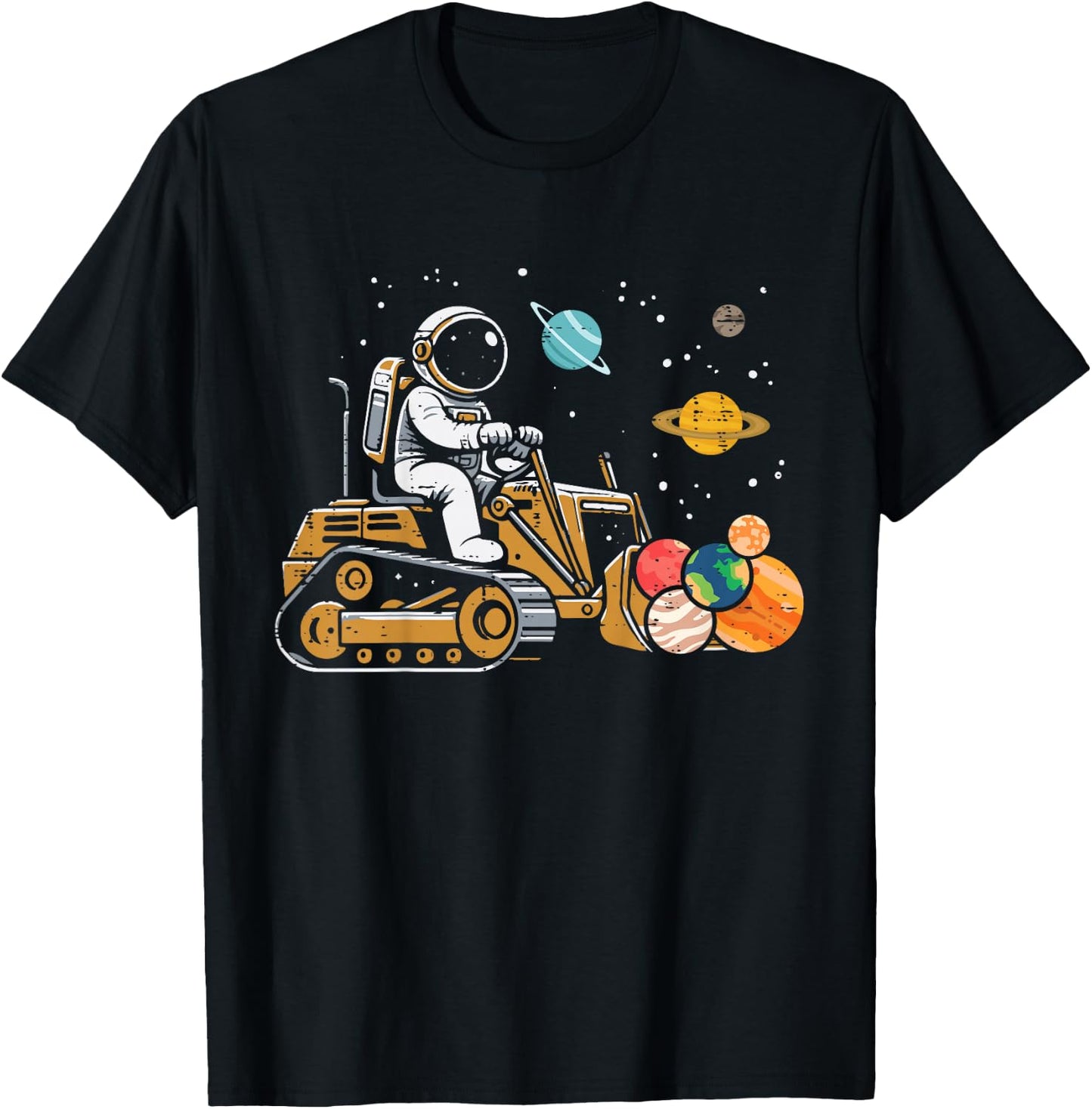 Kids Astronaut Bulldozer Planets Space Construction Boys Kids T-Shirt - T-Shirt | Black
