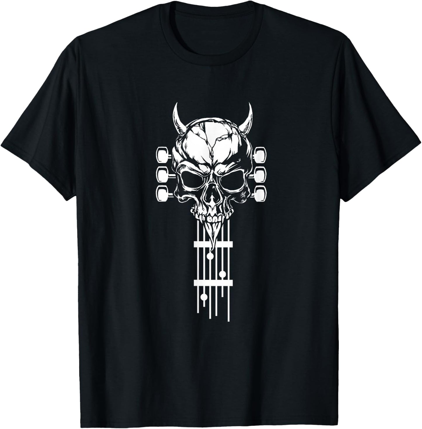 Skull Guitar Shirt Heavy Metal Band Guitar Player Guitarists T-Shirt - T-Shirt | Black