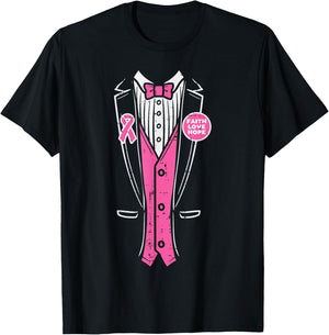 Pink Ribbon Tuxedo Breast Cancer Awareness Men Boys T-Shirt - T-Shirt | Black