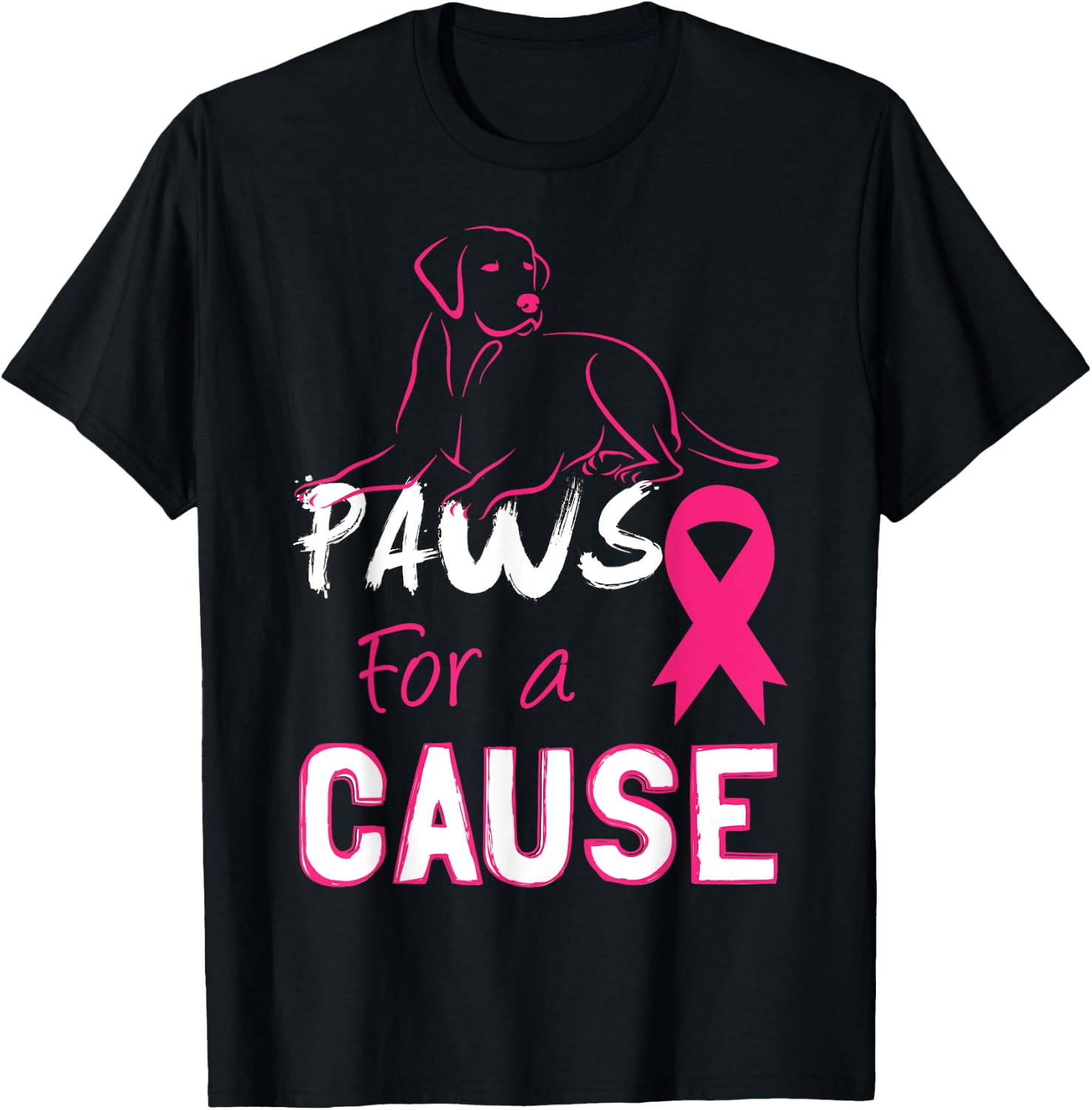 Paws For A Cause Breast Cancer Support Men Women Kid T-Shirt - T-Shirt | Black