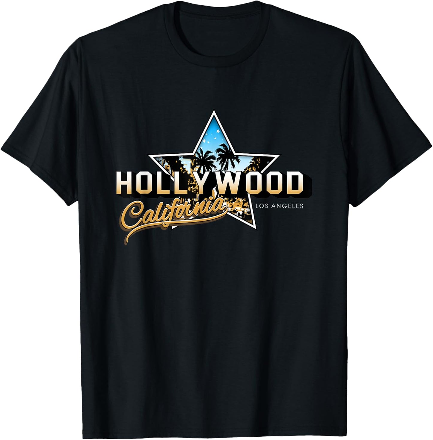 Cool Hollywood Los Angeles California Stars Novelty Graphic T-Shirt - T-Shirt | Black