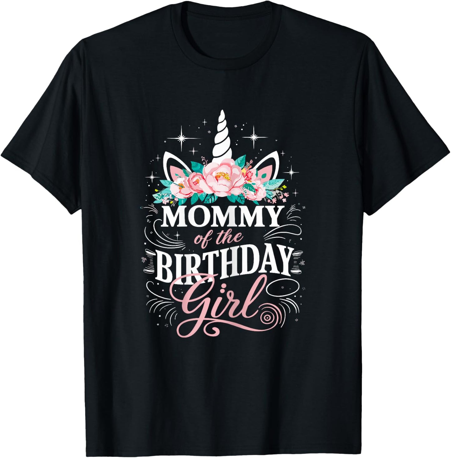 Unicorn Mommy Of The Birthday Girl Mother Unicorn Birthday T-Shirt - T-Shirt | Black