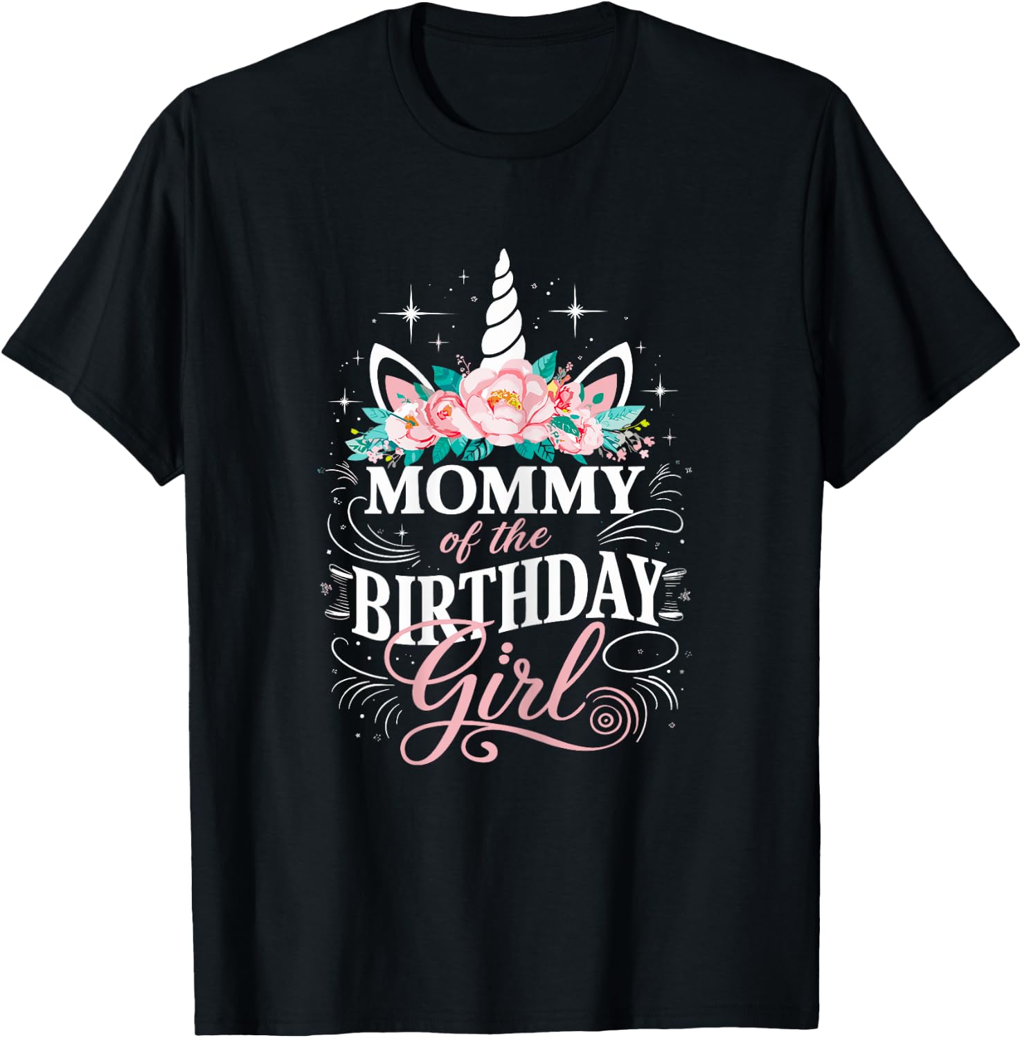Unicorn Mommy Of The Birthday Girl Mother Unicorn Birthday T-Shirt - T-Shirt | Black