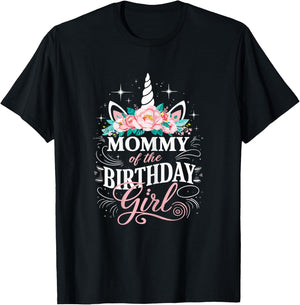 Unicorn Mommy Of The Birthday Girl Mother Unicorn Birthday T-Shirt - T-Shirt | Black