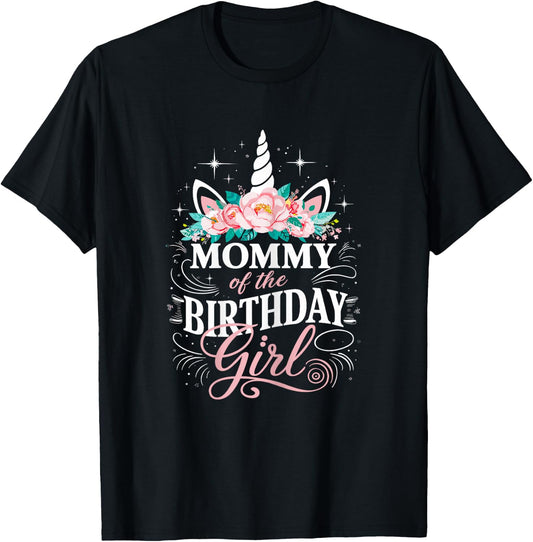 Unicorn Mommy Of The Birthday Girl Mother Unicorn Birthday T-Shirt - T-Shirt | Black