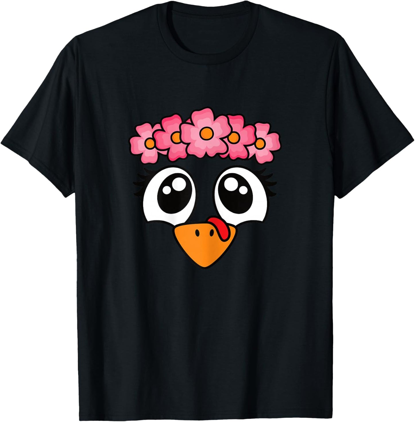 Cute Thanksgiving Turkey Face Women Girls Kids T-Shirt - T-Shirt | Black