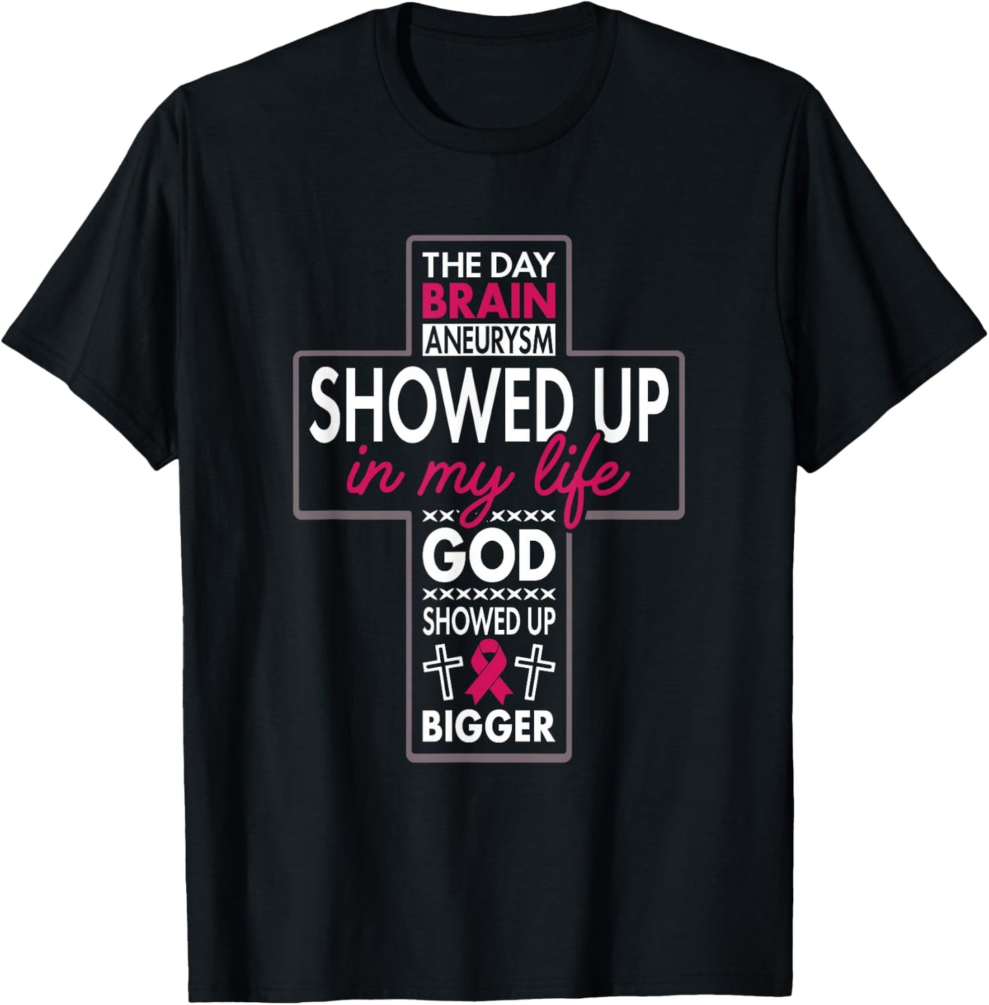 God Showed Up Brain Aneurysm Awareness Burgundy Aortic T-Shirt - T-Shirt | Black