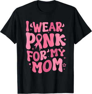 I Wear Pink For My Mama Ribbon Breast Cancer Support Squads T-Shirt - T-Shirt | Black