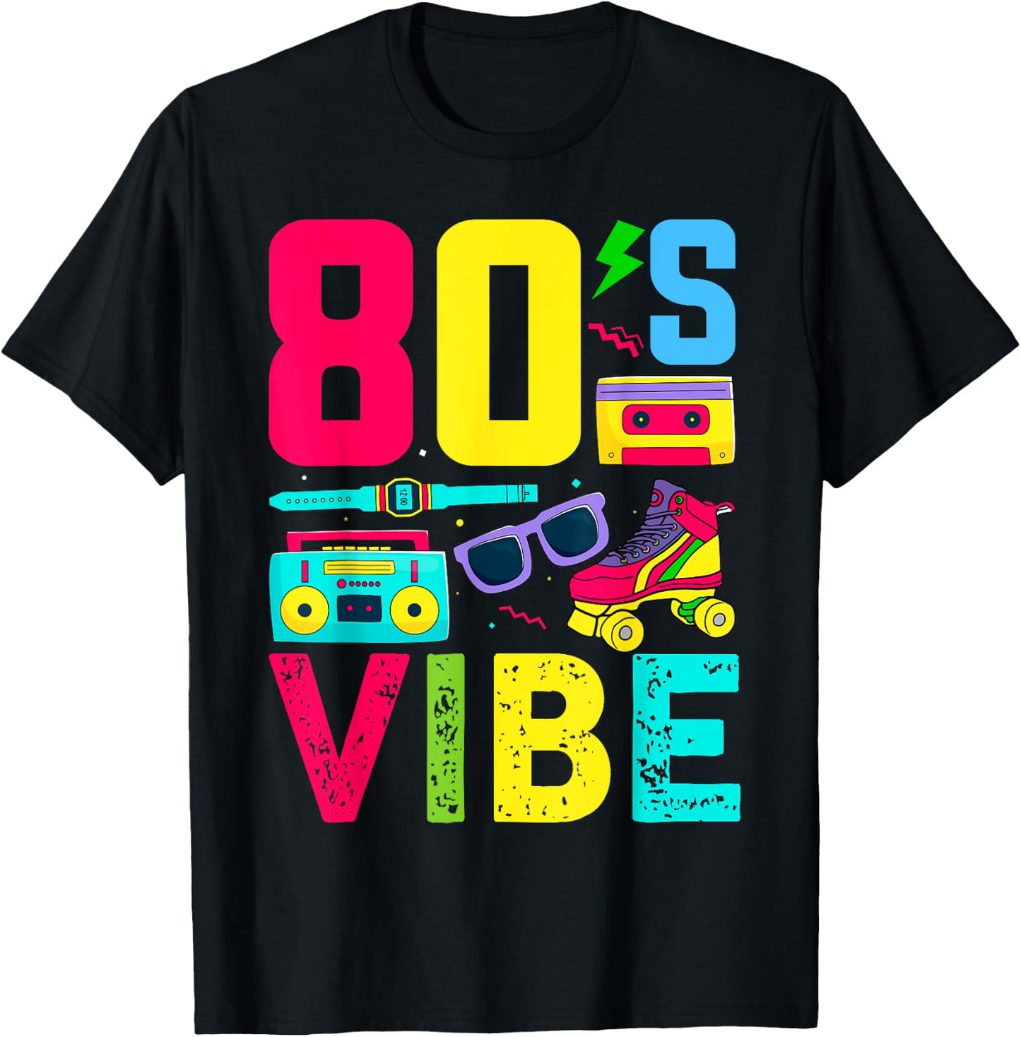 80s Vibe 1980s Fashion Theme Party Outfit Eighties Costume T-Shirt - T-Shirt | Black