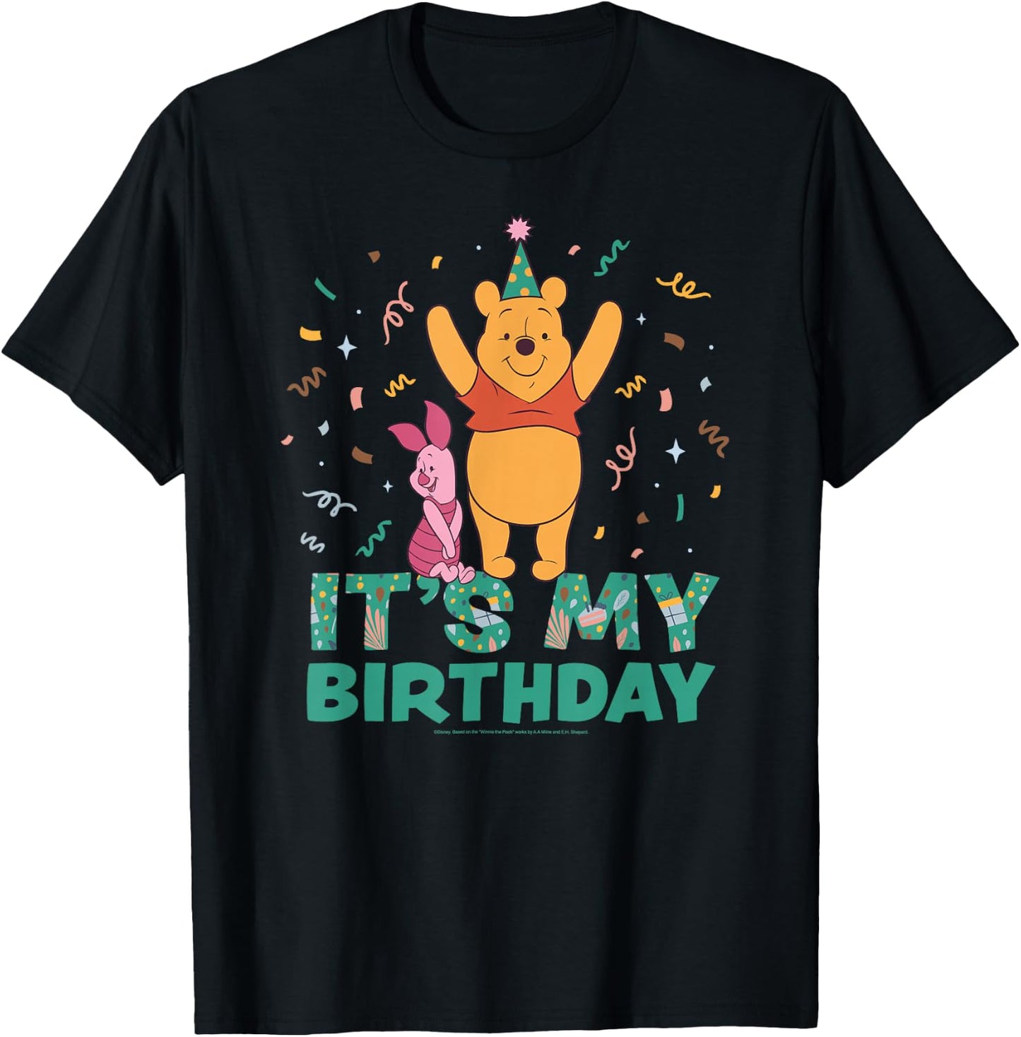 Disney Winnie The Pooh & Piglet It's My Birthday Party T-Shirt - T-Shirt | Black