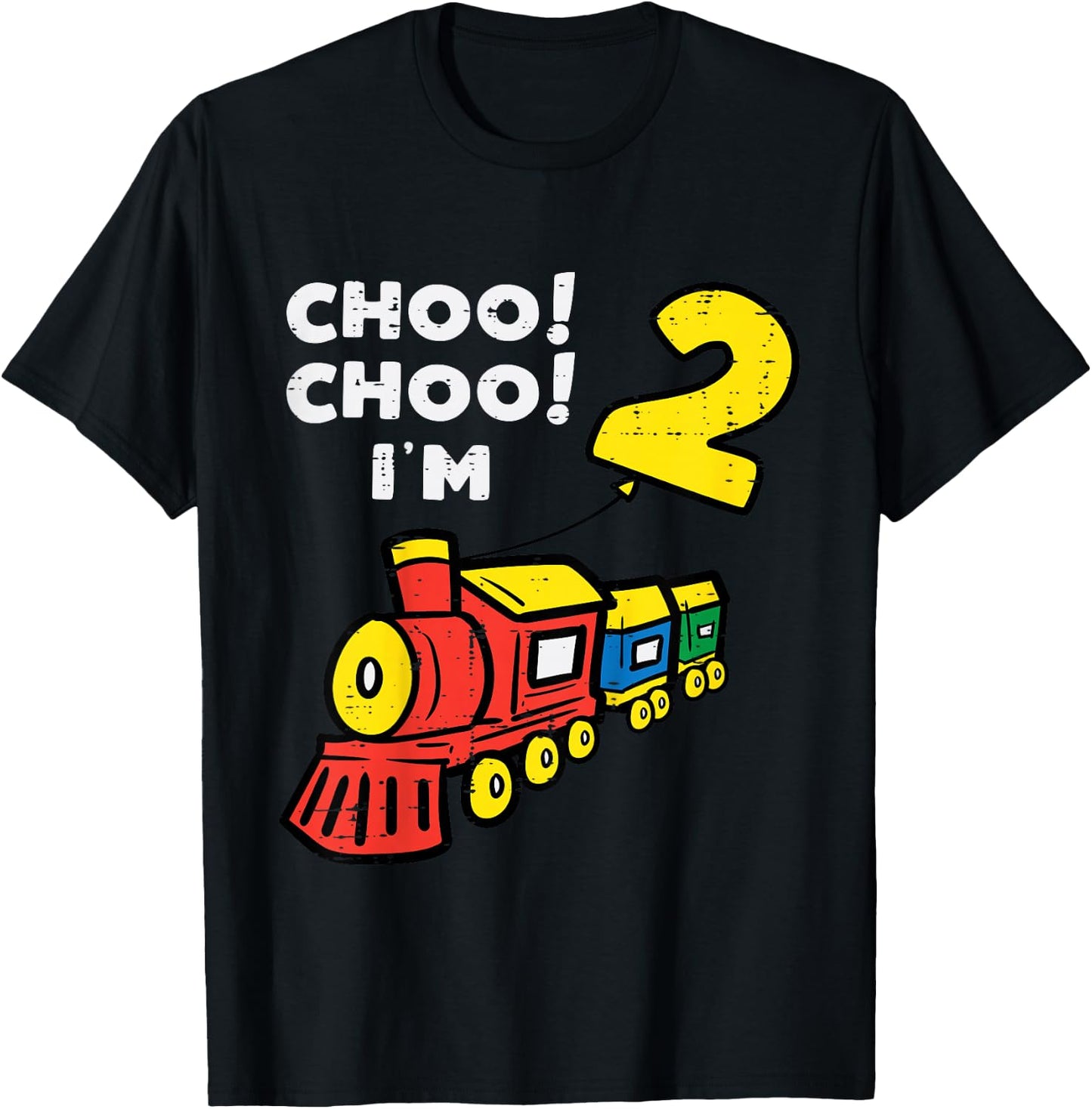 Kids 2nd Birthday Train Choo Choo Im 2 Years old Bday Boys Kids T-Shirt - T-Shirt | Black