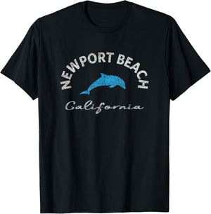 Vintage Newport Beach CA Dolphin T Shirt T-Shirt - T-Shirt | Black