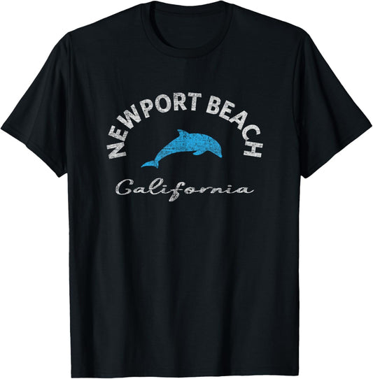 Vintage Newport Beach CA Dolphin T Shirt T-Shirt - T-Shirt | Black