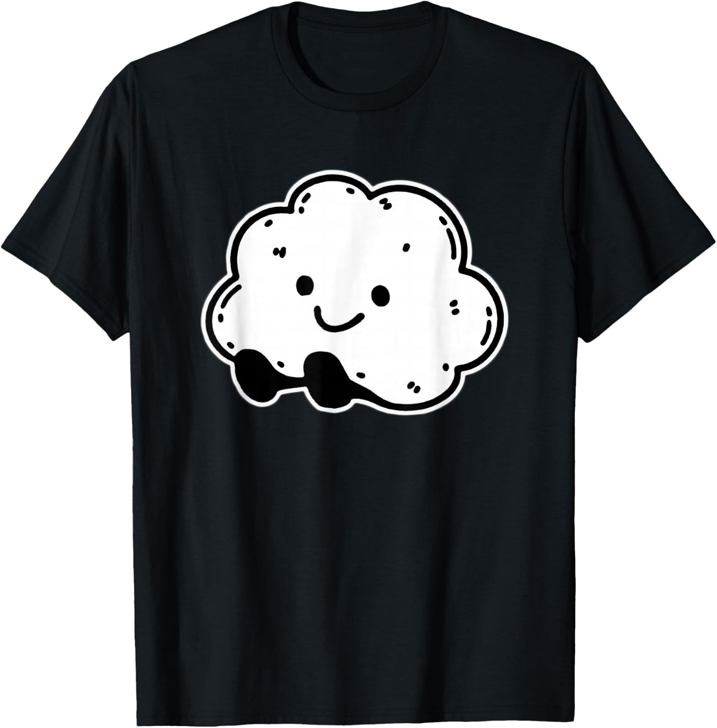 Smiling Cloud Happy Face Blackwork Minimal T-Shirt - T-Shirt | Black