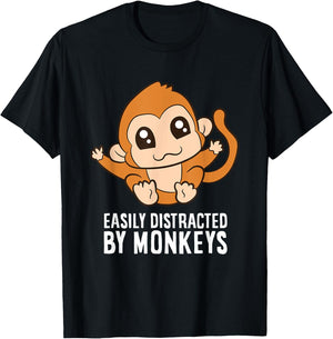 Monkey Lover - Easily Distracted By Monkeys T-Shirt - T-Shirt | Black