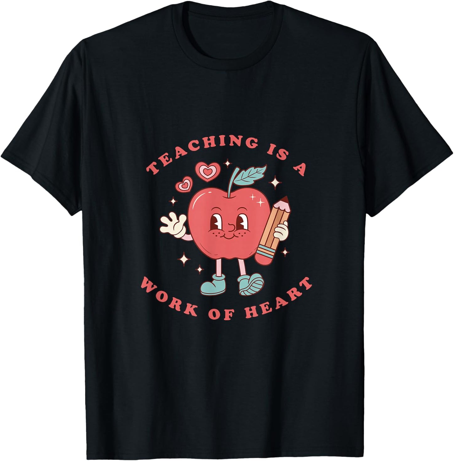 Retro Teacher Appreciation Heart Apple Graphic T-Shirt - T-Shirt | Black