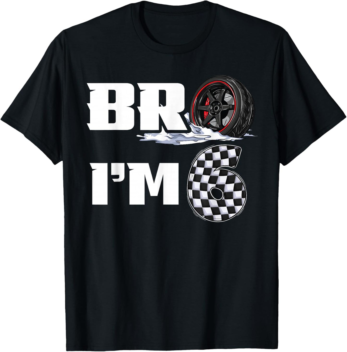 6th Birthday Boy pit crew Bro I’m 6 Year Old race car racing T-Shirt - T-Shirt | Black