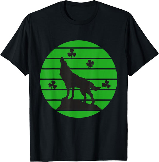 Howling Wolf St Patricks Day Clothing Gifts Wolves Shamrock T-Shirt - T-Shirt | Black