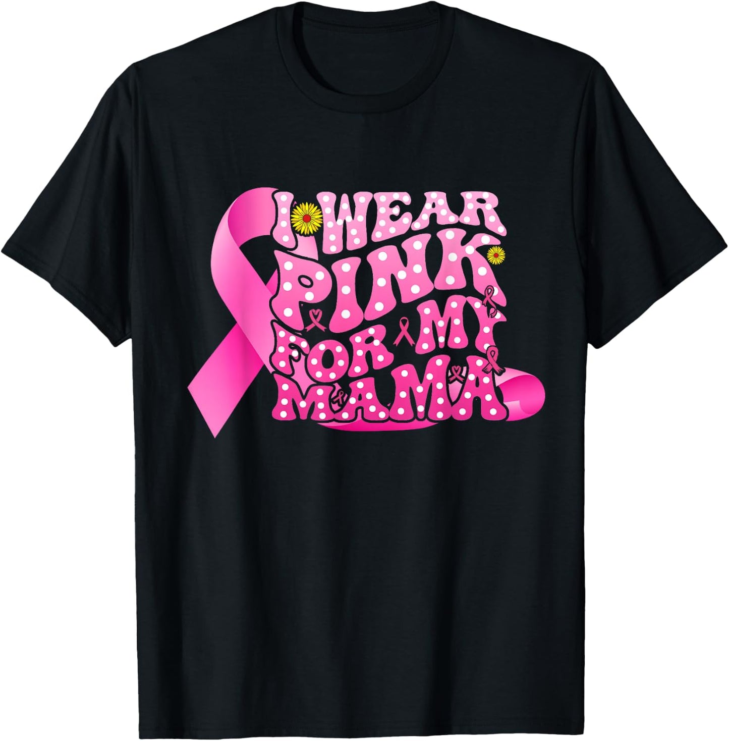 I Wear Pink For My Mama Groovy Breast Cancer Women Kid Youth T-Shirt - T-Shirt | Black