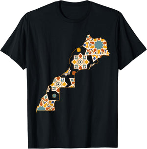 Map Morocco Morocco Jersey Morocco Zellige Moroccan T-Shirt - T-Shirt | Black