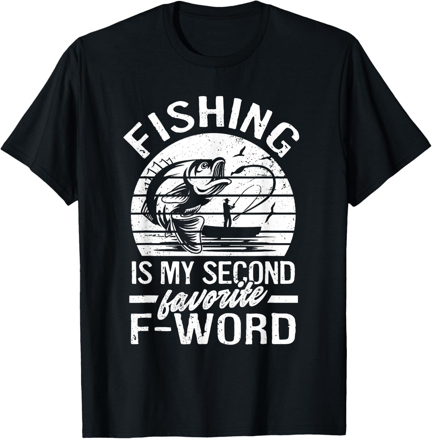 Funny Fishing Is My Second Favorite F-Word Retro Vintage T-Shirt - T-Shirt | Black