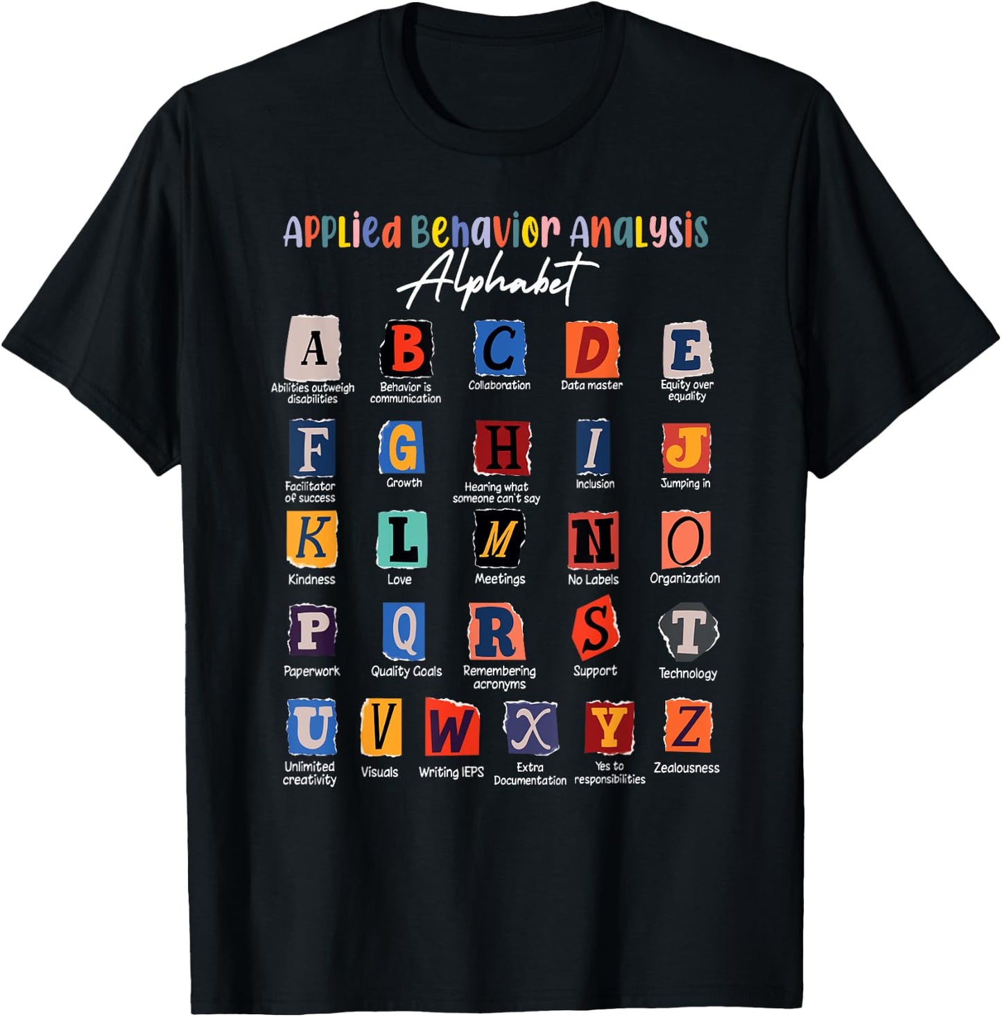 Behavior Analyst ABA Crew Applied Behavior Analysis Alphabet T-Shirt - T-Shirt | Black