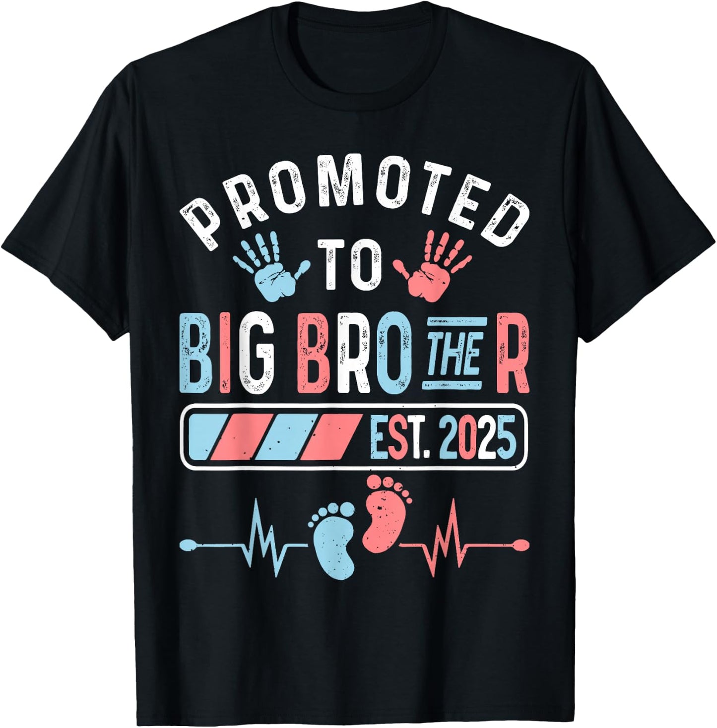 Promoted To Big Brother Est. 2025 Baby Shower Gender Reveal T-Shirt - T-Shirt | Black