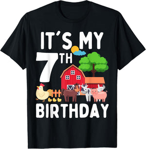 It's My 7th Birthday 7 Years Old Farm Animals Theme for Kids T-Shirt - T-Shirt | Black