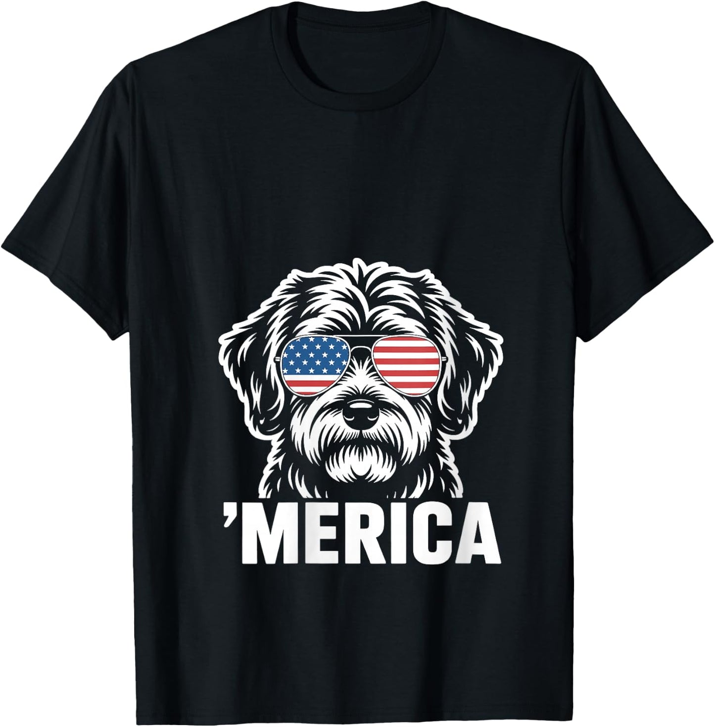 Women's Patriotic USA American Flag 4th of July Schnoodle V-Neck T-Shirt - T-Shirt | Black