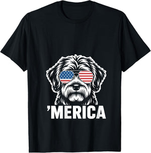 Women's Patriotic USA American Flag 4th of July Schnoodle V-Neck T-Shirt - T-Shirt | Black