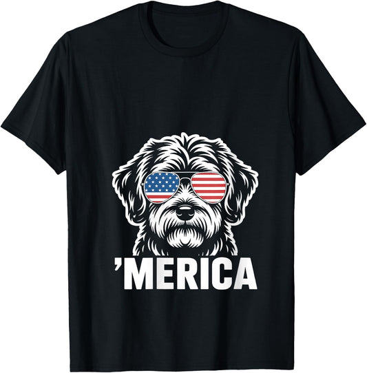 Women's Patriotic USA American Flag 4th of July Schnoodle V-Neck T-Shirt - T-Shirt | Black