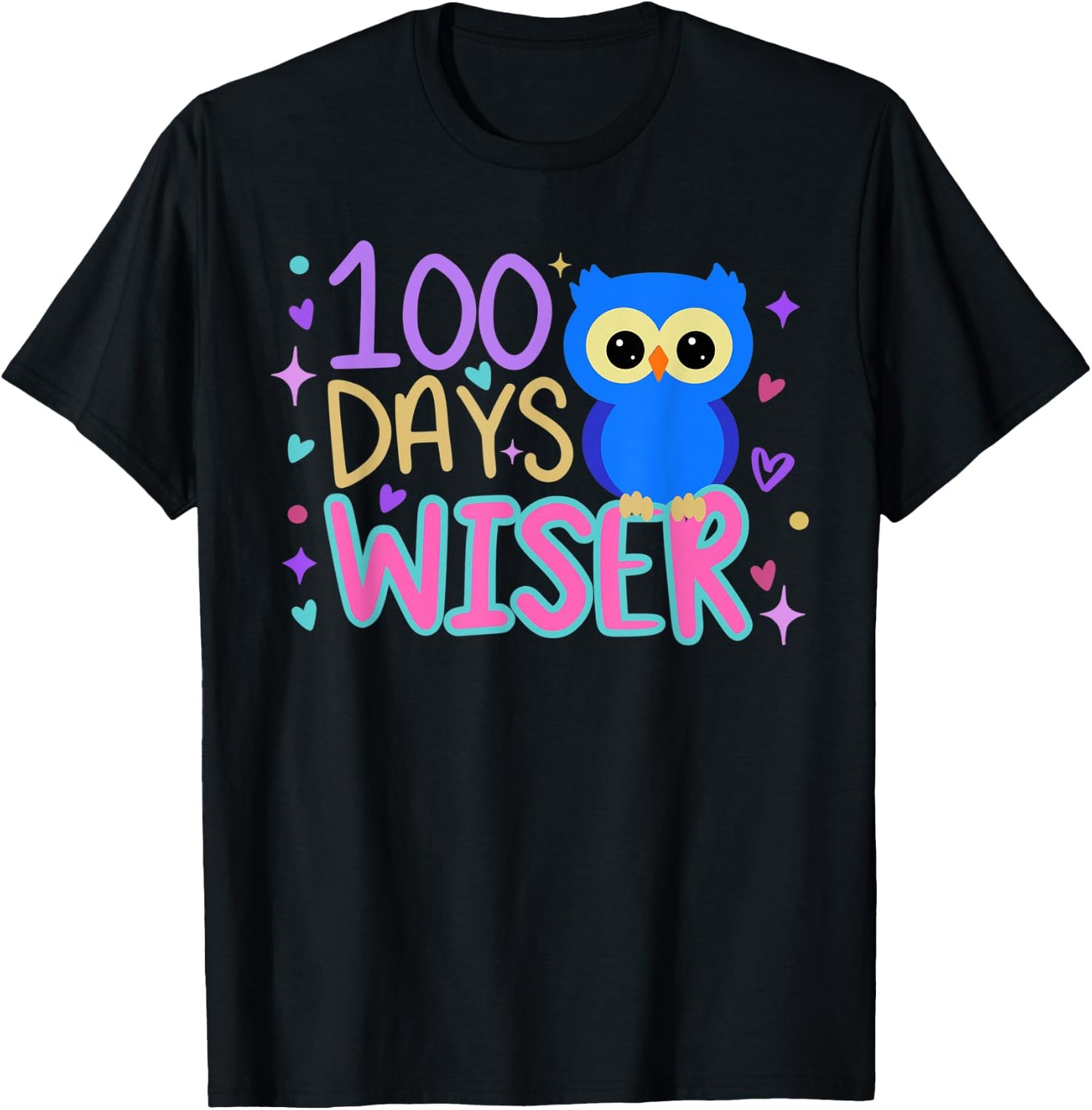100 Days Wiser Cute Owl 100th Day of School T-Shirt - T-Shirt | Black