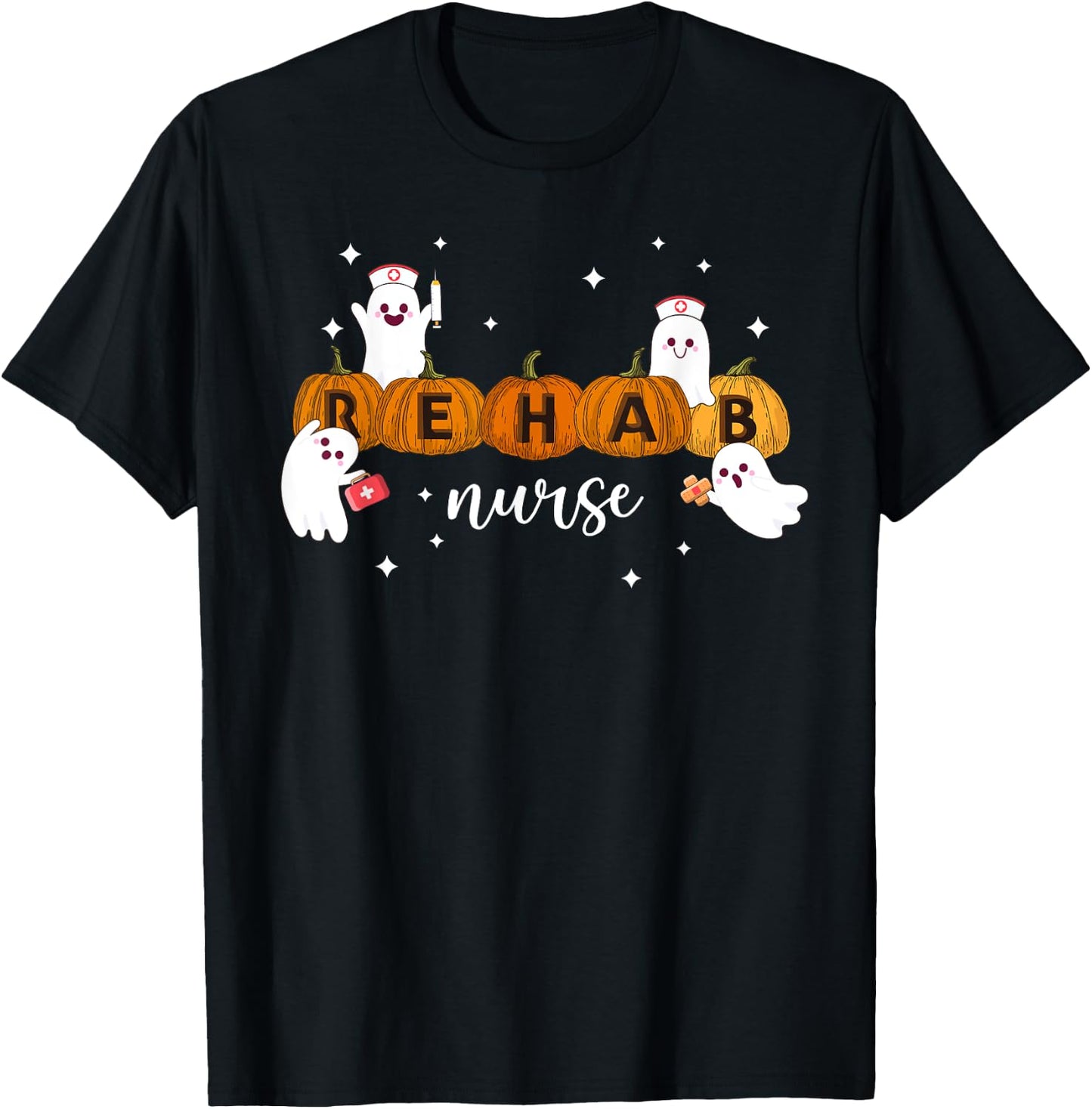 Rehab Nurse Pumpkin Halloween Nursing Health Care Worker T-Shirt - T-Shirt | Black