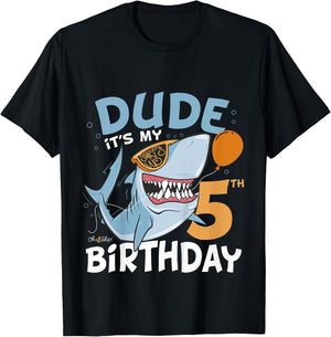 Kids Dude it's my 5th Birthday - 5th Shark Birthday Boy T-Shirt - T-Shirt | Black