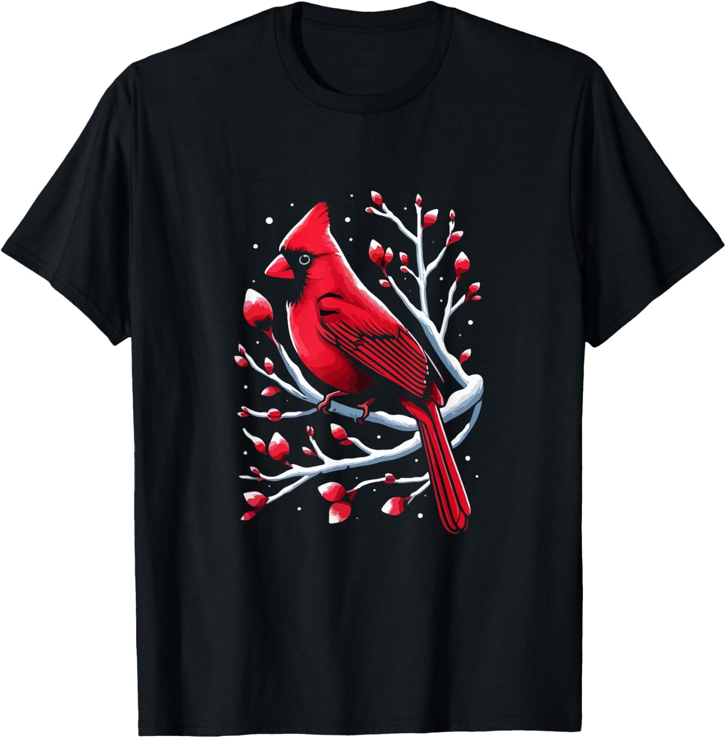 Cardinal Bird in Snowy Berries Birdwatching Bird lover Cute T-Shirt - T-Shirt | Black