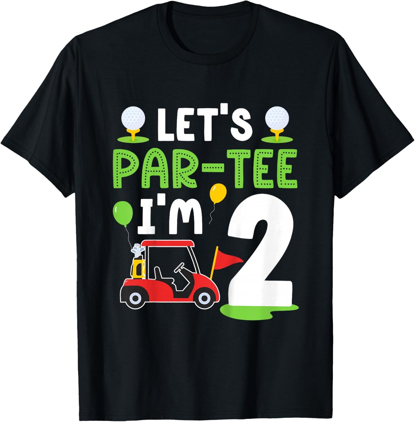 Kids 2nd Golf Birthday Party Two Year Old Golf Player Birthday T-Shirt - T-Shirt | Black