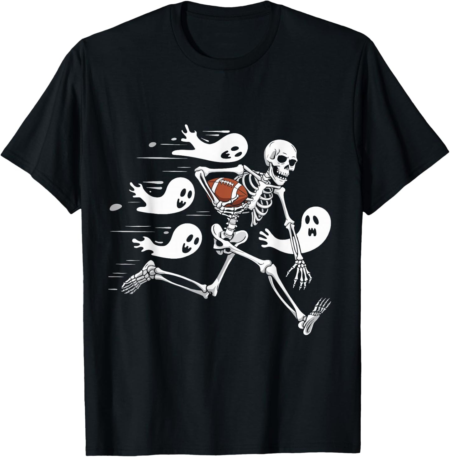 Funny Skeleton Playing Football Lovers Spooky Halloween T-Shirt - T-Shirt | Black