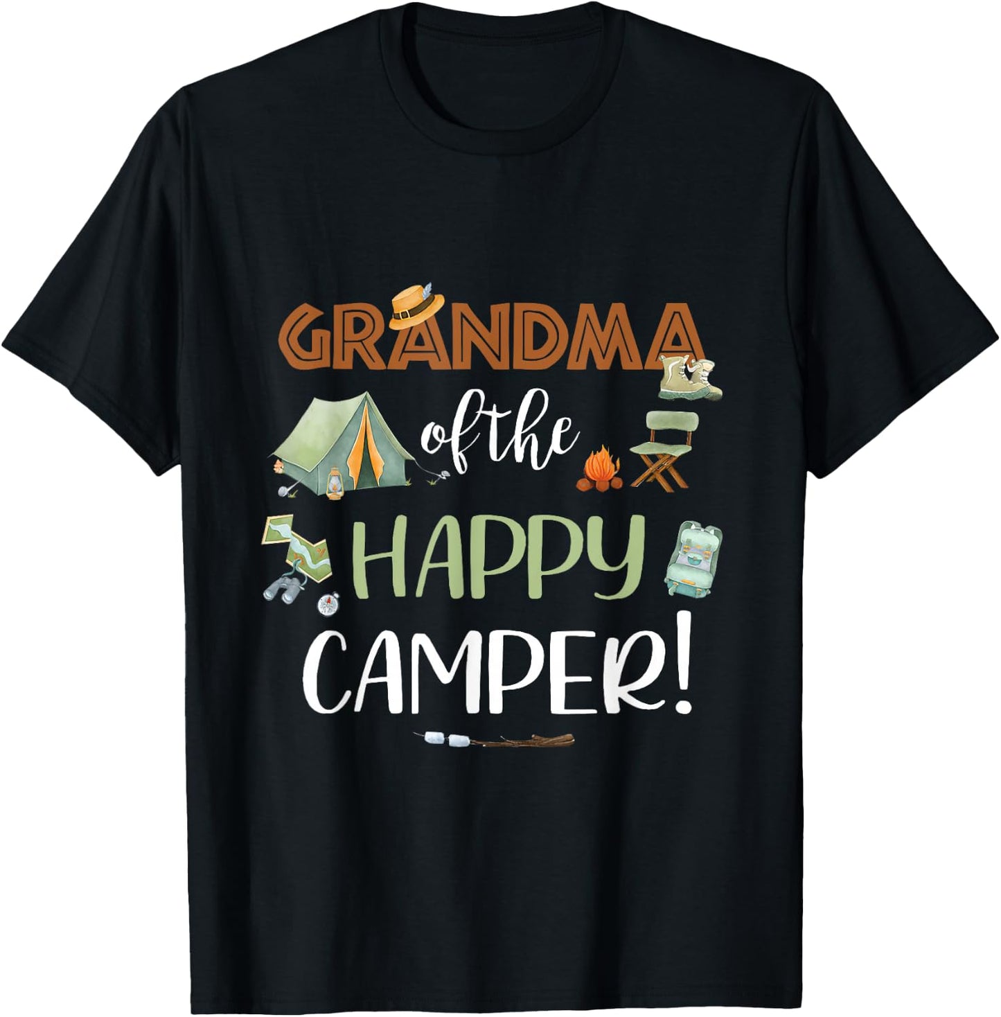Grandma of The Happy Camper First Birthday Camping Nana T-Shirt - T-Shirt | Black