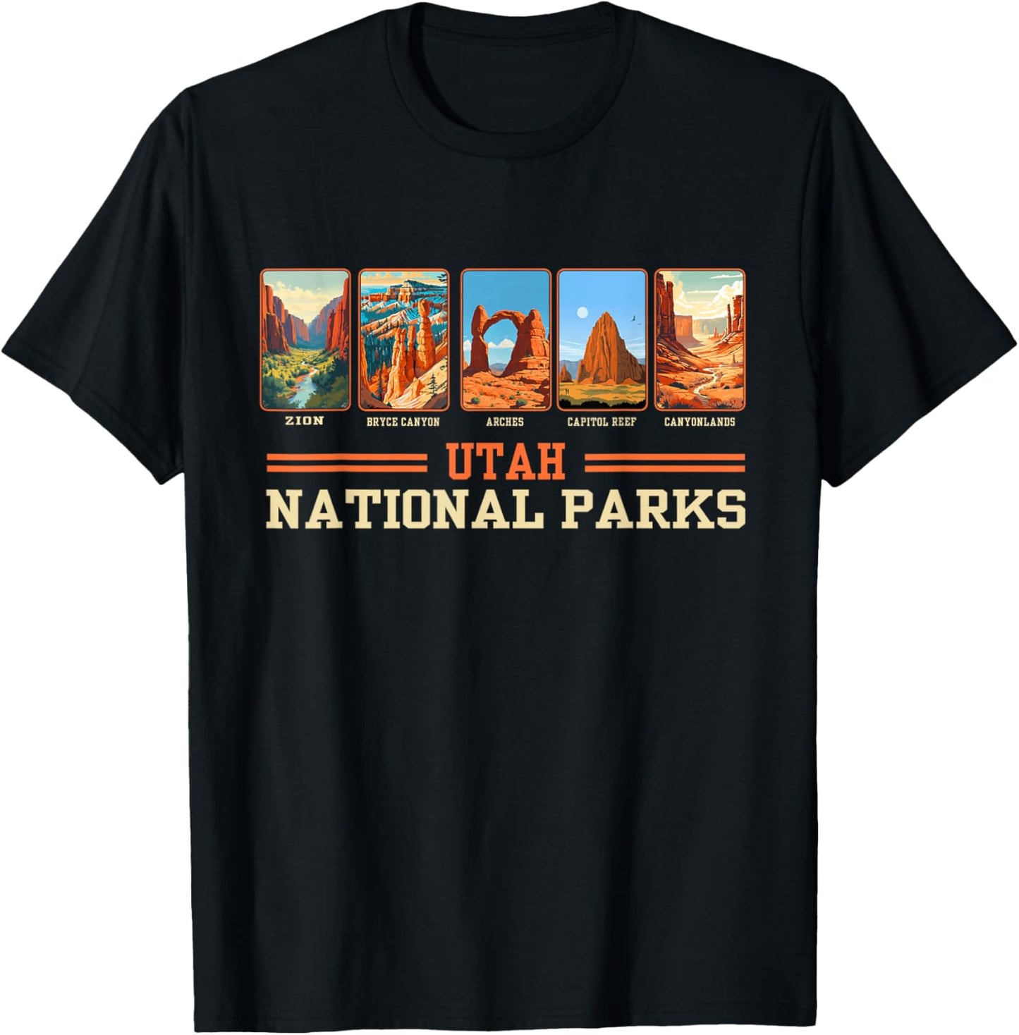 Vintage Utah Mighty Five National Parks Hiking Camping T-Shirt - T-Shirt | Black