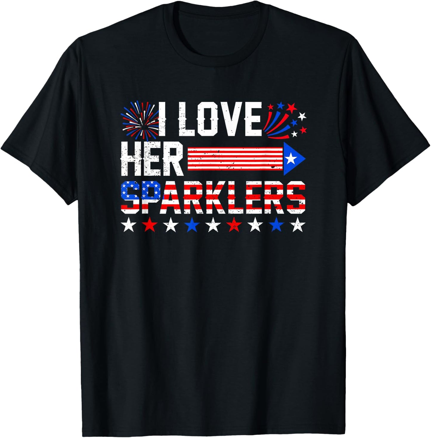 I Love Her Sparklers Funny 4th Of July Fireworks Couples T-Shirt - T-Shirt | Black