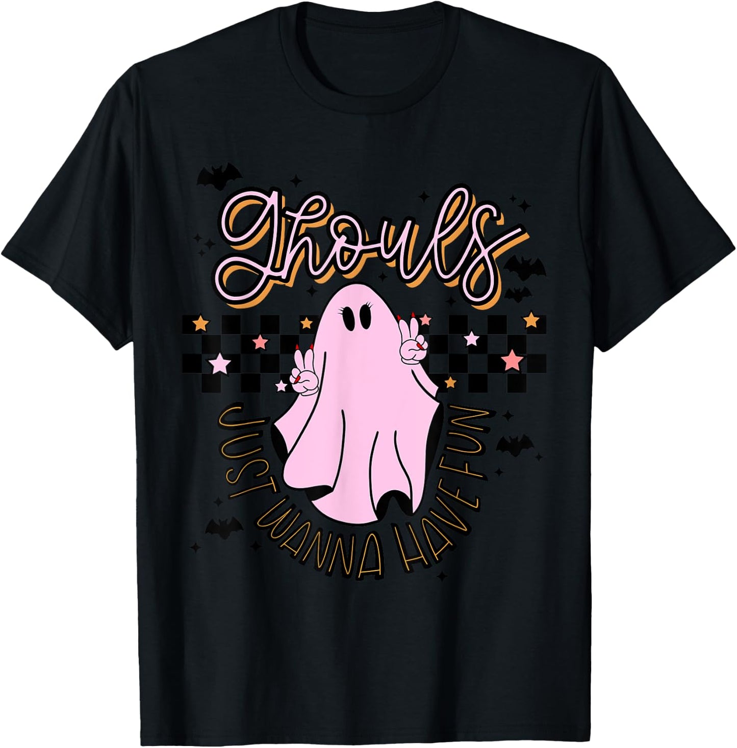 Ghouls just want to have fun, pink, peace sign, halloween T-Shirt - T-Shirt | Black