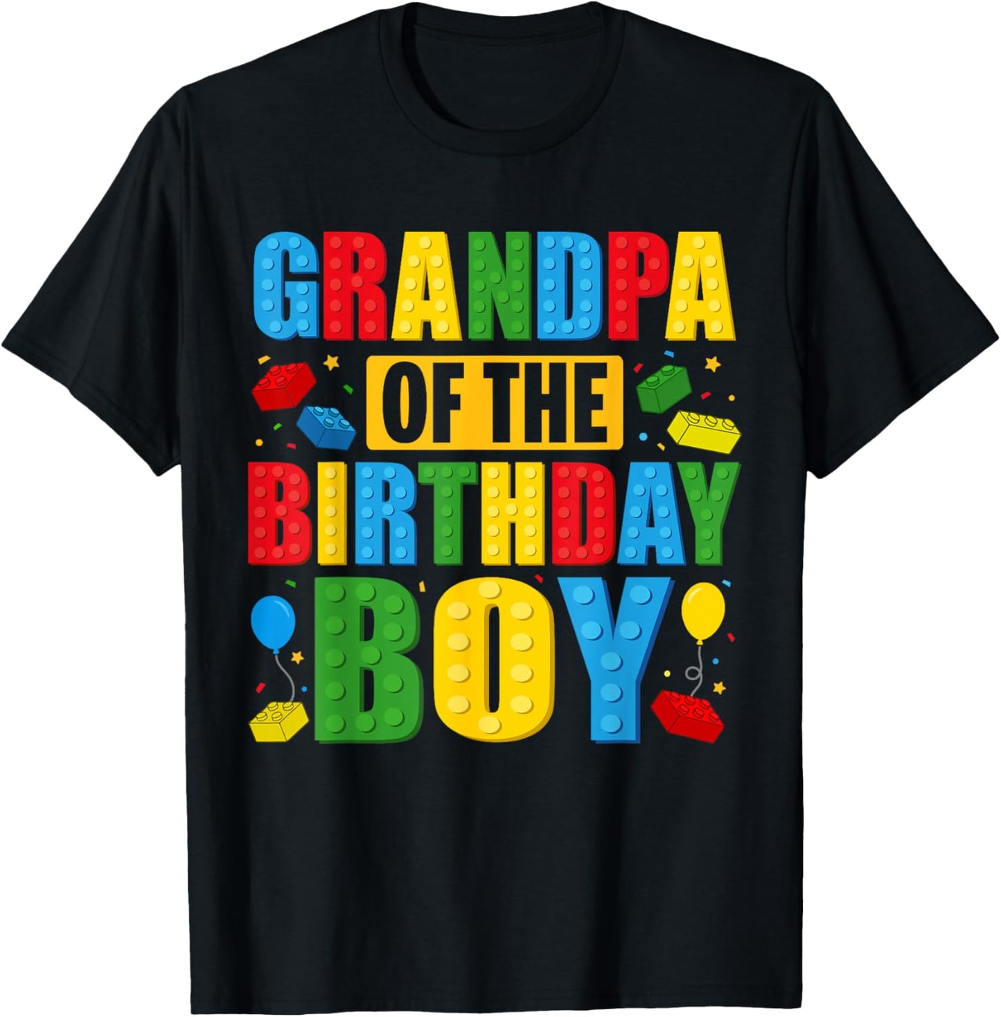 Grandpa Of The Birthday Boy Building Blocks Birthday Party T-Shirt - T-Shirt | Black
