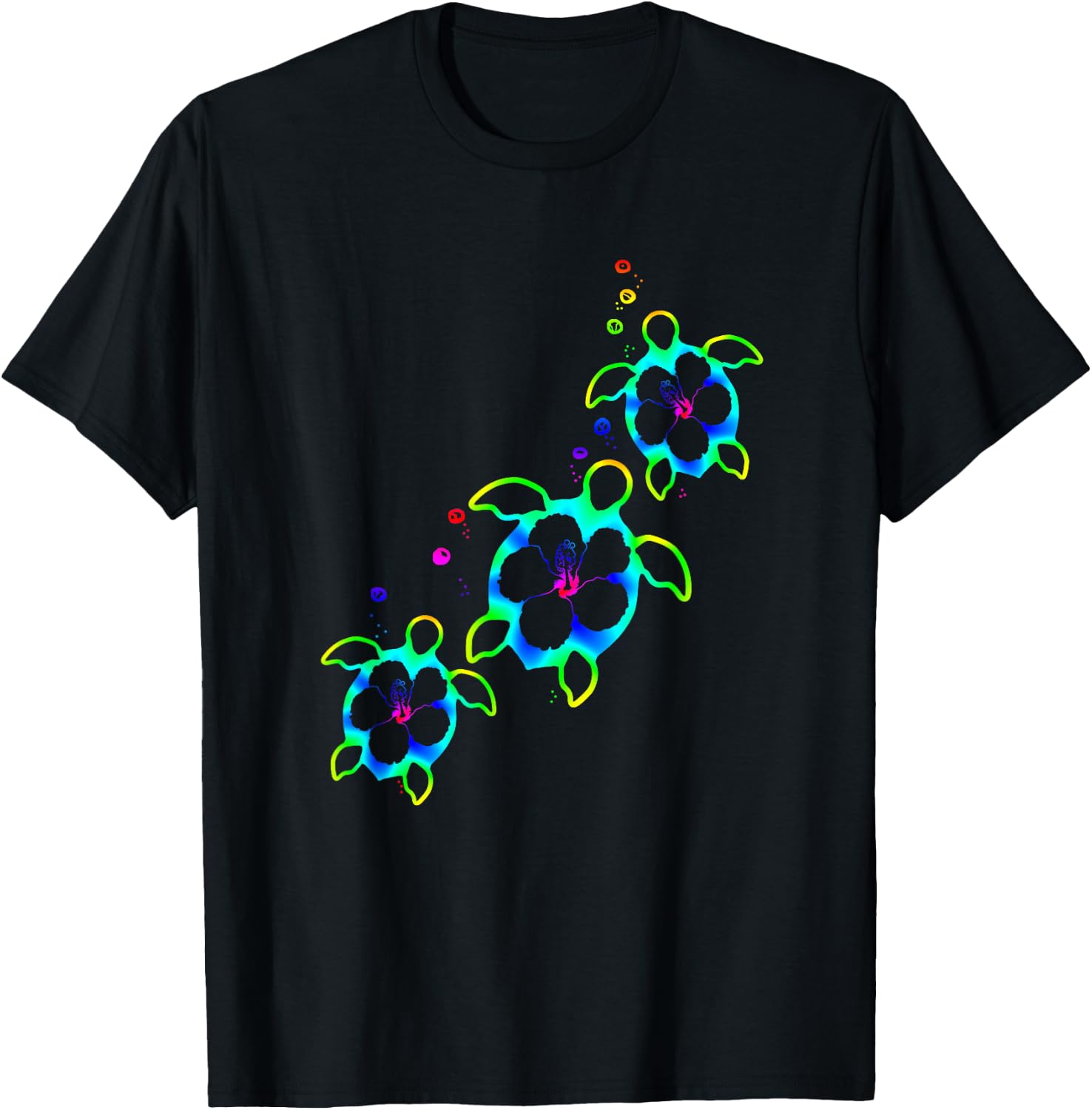 Tropical Colors Hawaiian Honu Sea Turtles T-Shirt - T-Shirt | Black