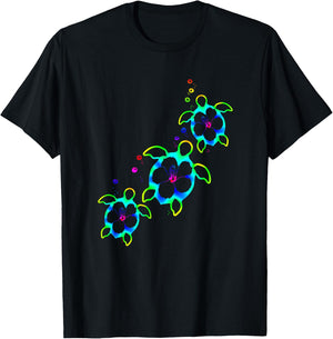Tropical Colors Hawaiian Honu Sea Turtles T-Shirt - T-Shirt | Black