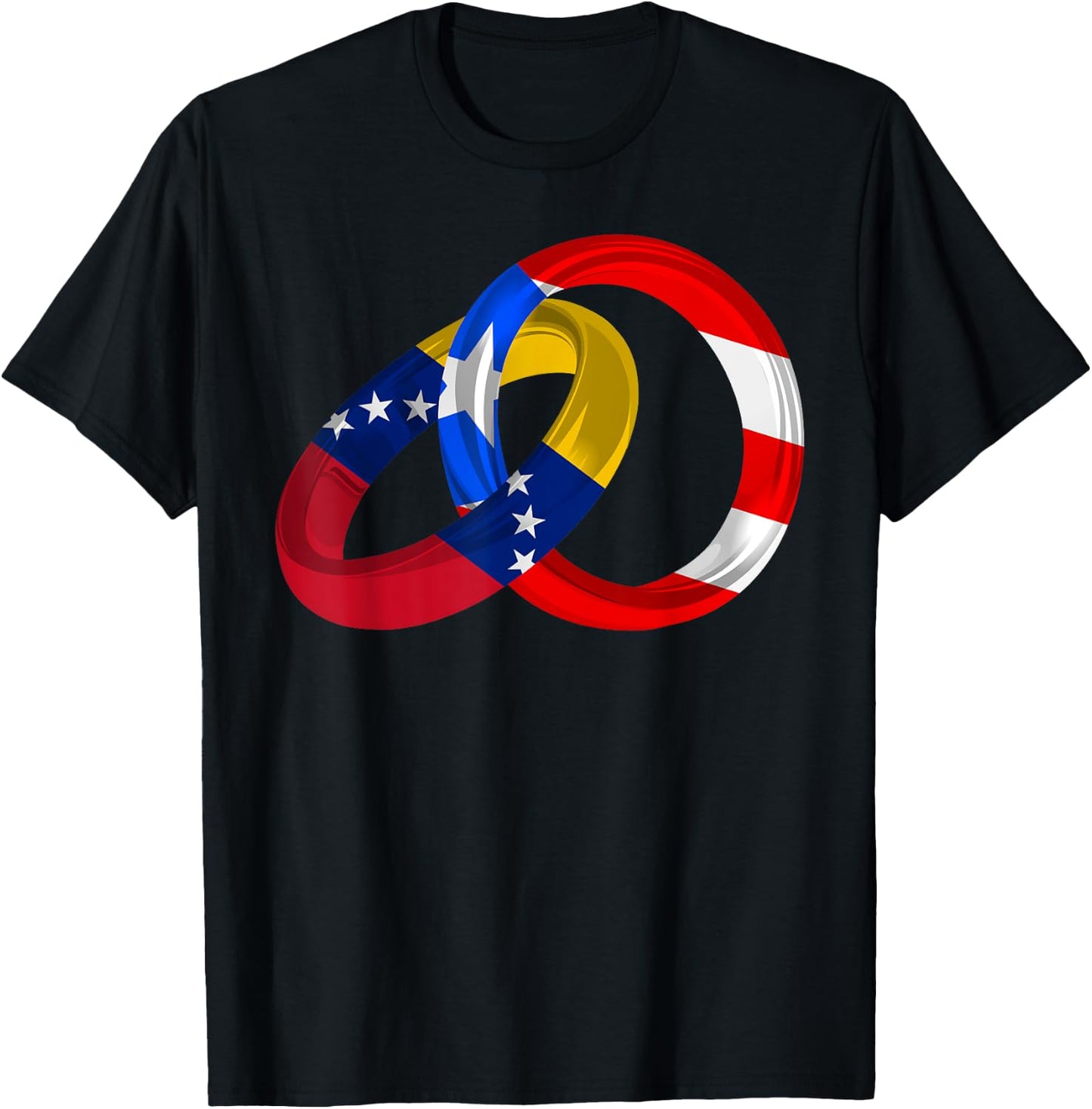 Puerto Rico Venezuela Flag Rings Hispanic Heritage Month T-Shirt - T-Shirt | Black