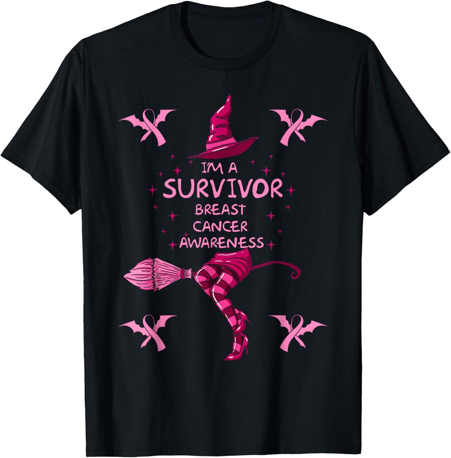 Witch Im A Survivor Halloween Breast Cancer Awareness Women T-Shirt - T-Shirt | Black