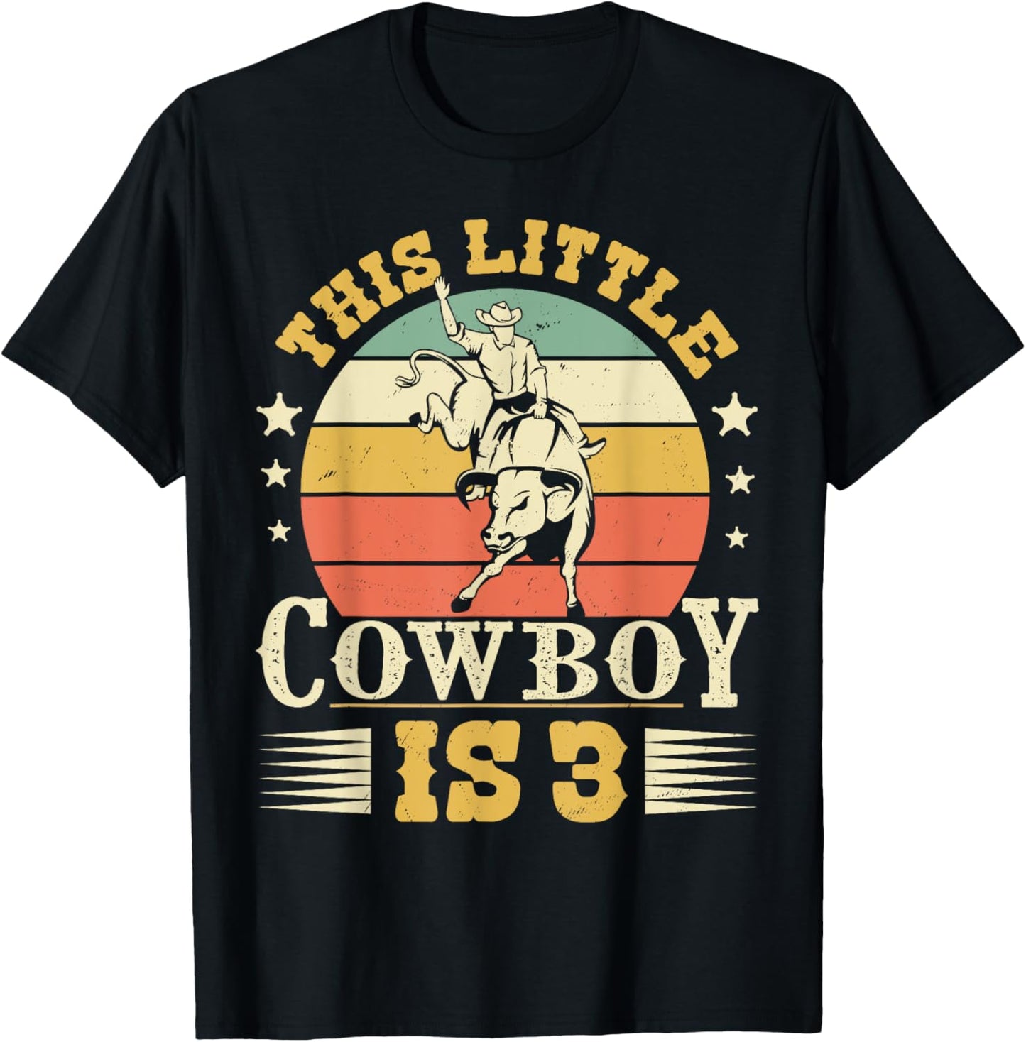 This Little Cowboy Is 3 Western Country Rodeo 3rd Birthday T-Shirt - T-Shirt | Black
