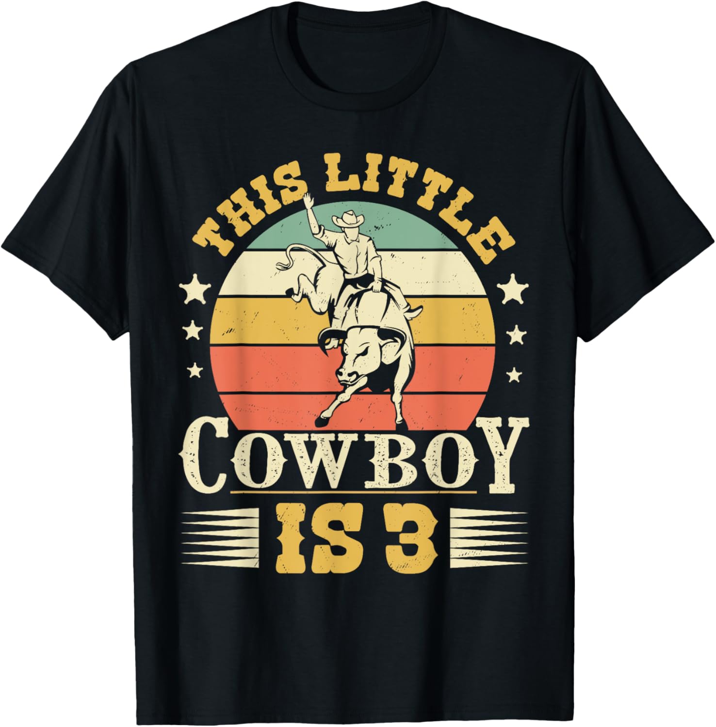 This Little Cowboy Is 3 Western Country Rodeo 3rd Birthday T-Shirt - T-Shirt | Black