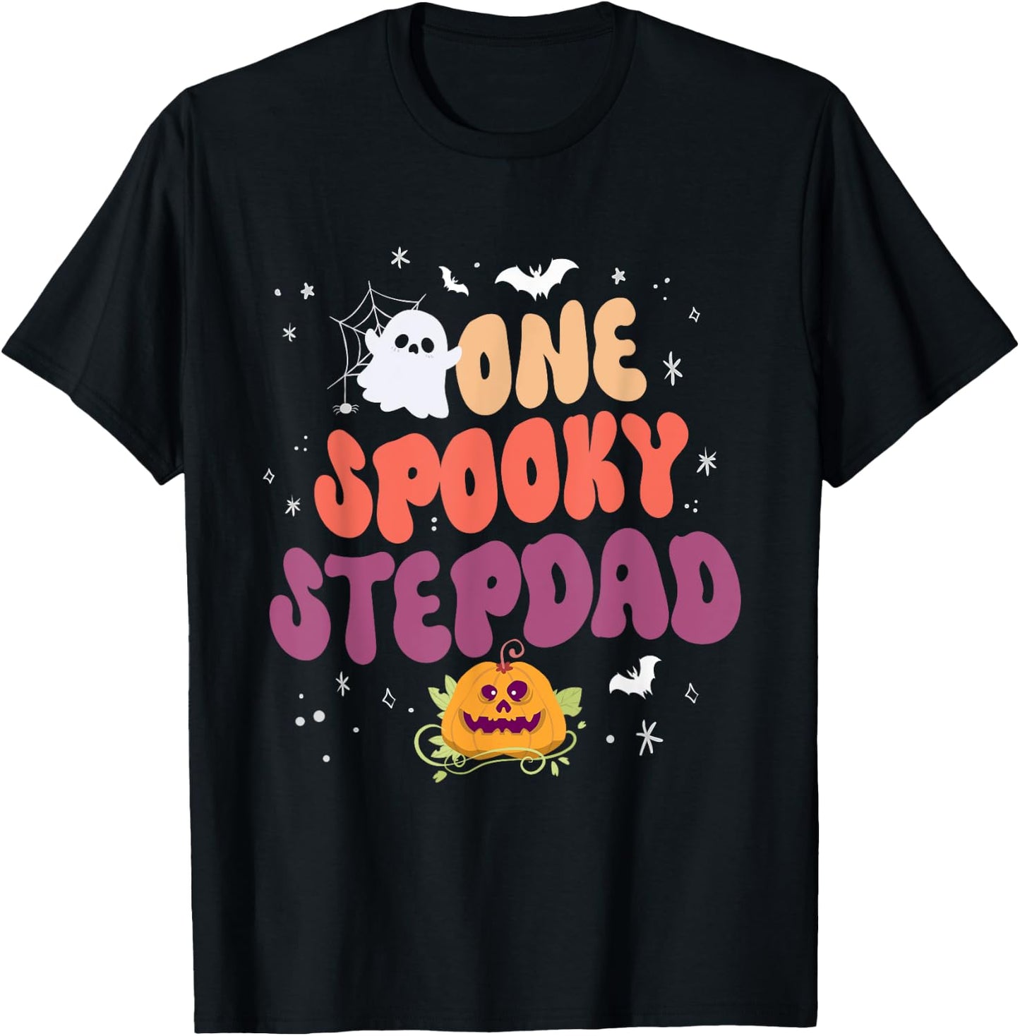 Groovy One Spooky Step Dad Halloween Pumpkin Trick Or Treat T-Shirt - T-Shirt | Black
