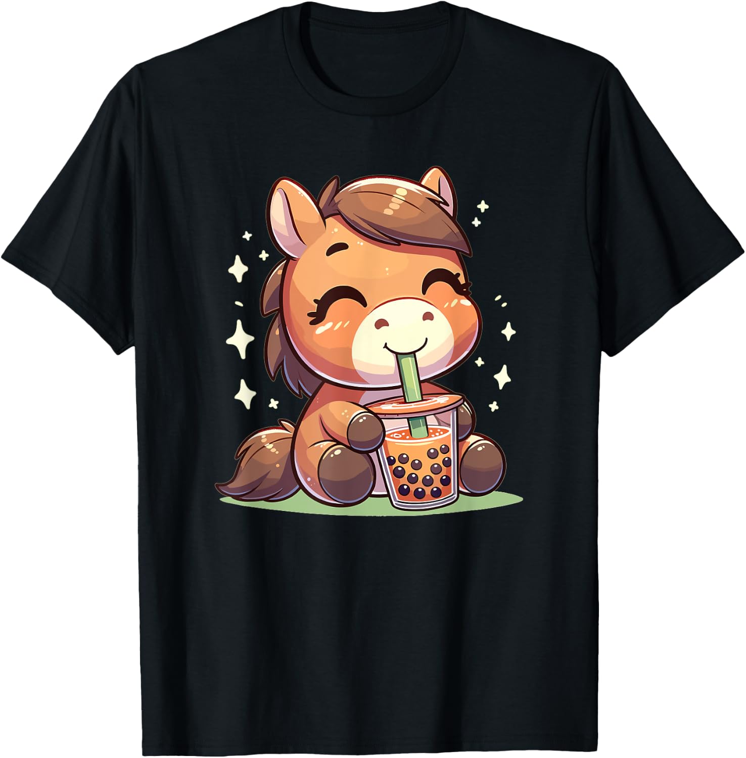 Kawaii Horses Bubble Tea Boba Horse T-Shirt - T-Shirt | Black